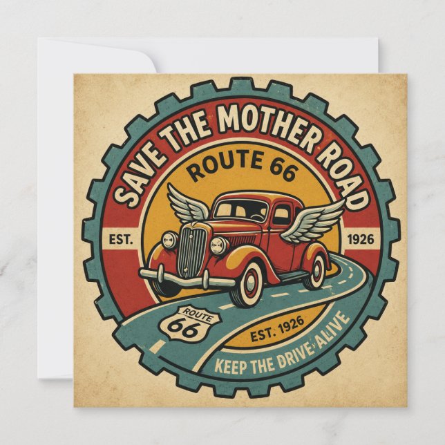 Tarjeta Ruta 66 Hot Rod Alado (Anverso)