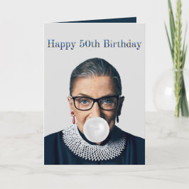 Tarjeta Ruth Ginsburg chicle blanco Feliz 50 cumpleaños