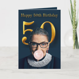 Tarjeta Ruth Ginsburg chicle rosa Feliz cumpleaños 50