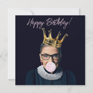 Tarjeta Ruth Ginsburg corona rosa chicle ¡Feliz Cumpleaños