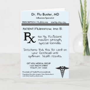 Tarjeta RX Prescription Pad Funny Flu Remedy