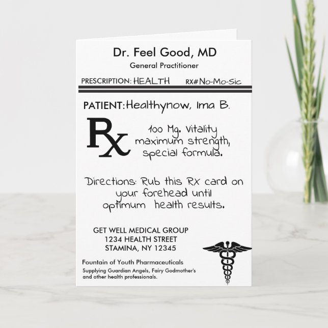 Tarjeta RX Prescription Pad Funny Get Well Card (Anverso)