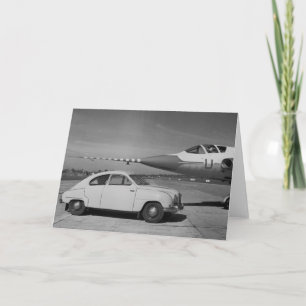 Tarjeta Saab 93b Vintage 1958 Foto en Blanco y Negro   