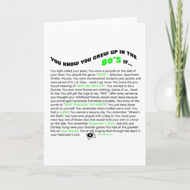 Tarjeta Sabes que creciste en los años 80 si... (Anverso)