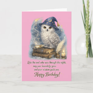 Tarjeta Sabiduría & Conocimiento Búho de Nieve Feliz Cumpl