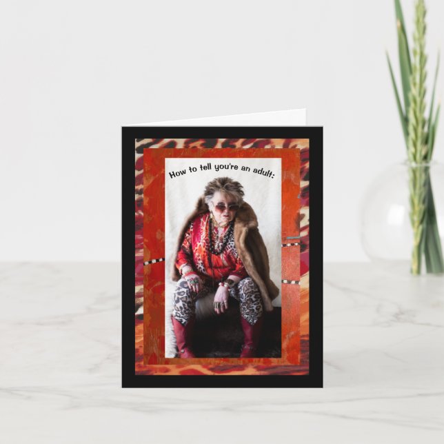 Tarjeta Sabiendo humorísticamente si eres adulto (Anverso)