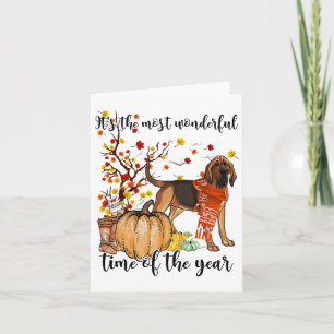 Tarjeta Sabueso Calabazas de Otoño Hojas de Árbol Otoñal 