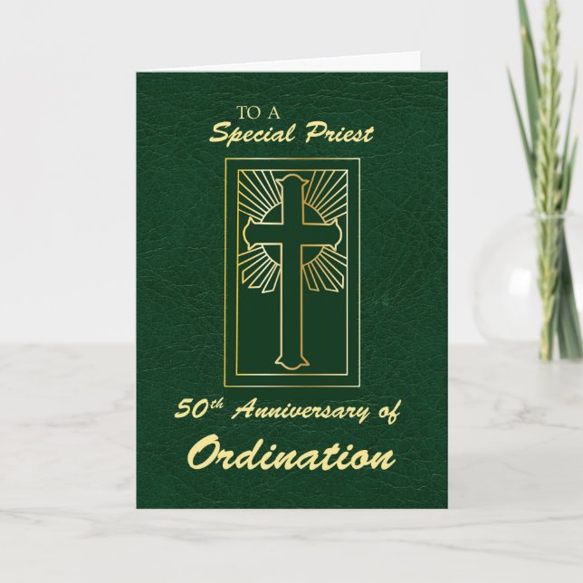Tarjeta Sacerdote 50 Aniversario, Ordenación de cuero verd (Anverso)