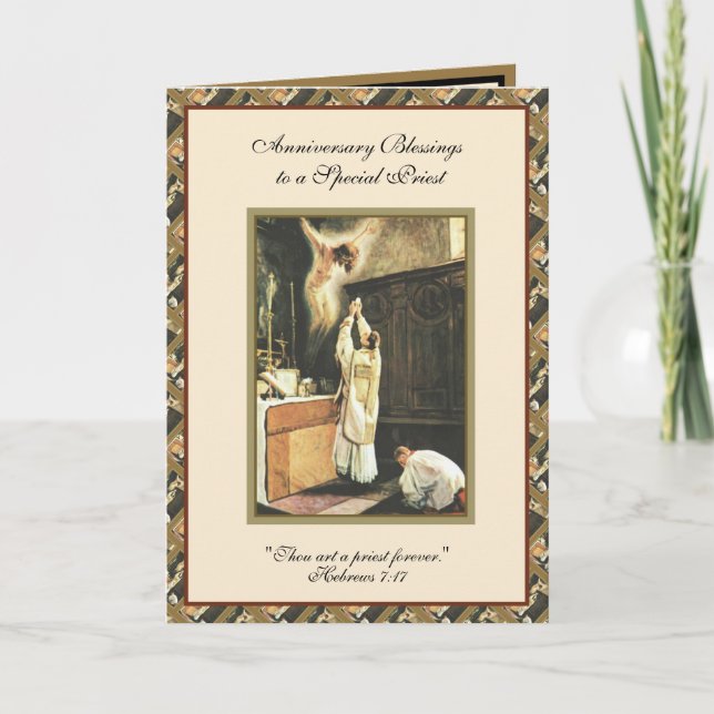 Tarjeta Sacerdote católico que ofrece oración de misa orde (Anverso)