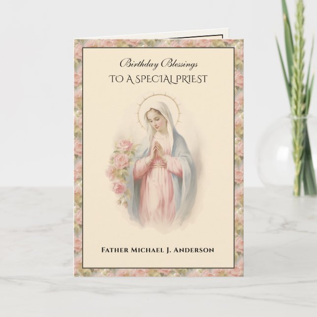 Tarjeta Sacerdote católico Virgen Floral María Religiosa (Anverso)