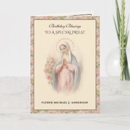 Tarjeta Sacerdote católico Virgen Floral María Religiosa