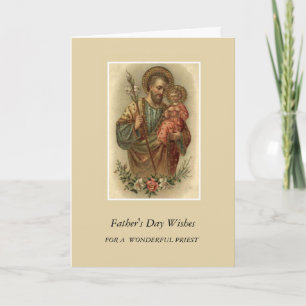 Tarjeta Sacerdote del Día del Padre San José y Niño Jesús