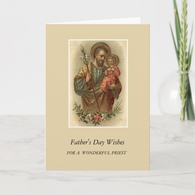 Tarjeta Sacerdote del Día del Padre San José y Niño Jesús (Anverso)