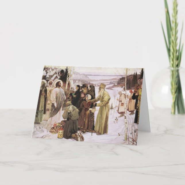 Tarjeta Sacerdotes y campesinos rusos adoran a Jesús (Anverso)