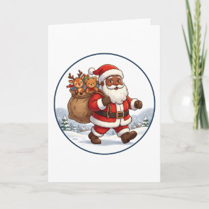Tarjeta Sack Claus de Navidad negro Ornamento Reno