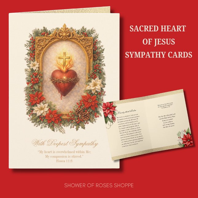 Tarjeta Sacred Heart Sympathy Condolence Poinsettia (Subido por el creador)