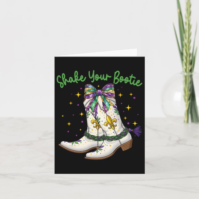 Tarjeta Sacuda tus boots de Bootie Mardi Gras (Anverso)