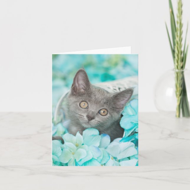 Tarjeta Sadie gris Notecard en blanco floral azul (Anverso)