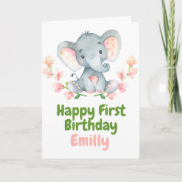 Tarjeta Safari Baby Elephant Feliz Primer Cumpleaños Card