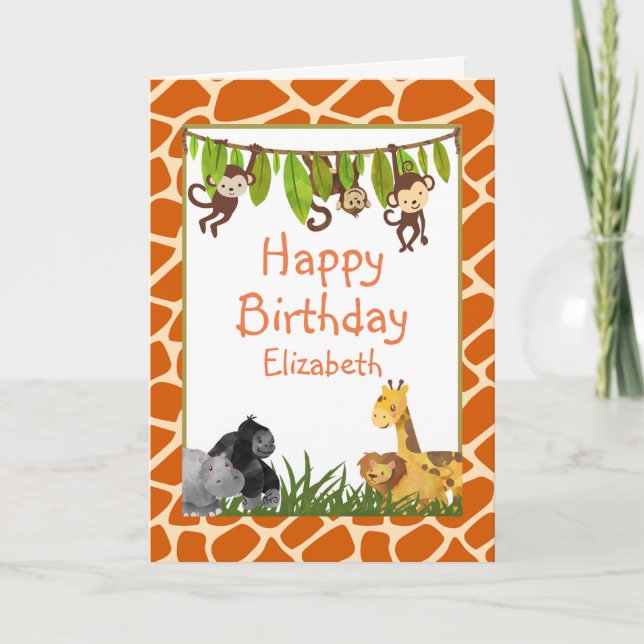 Tarjeta Safari Jungle Animal Tema Feliz cumpleaños (Anverso)