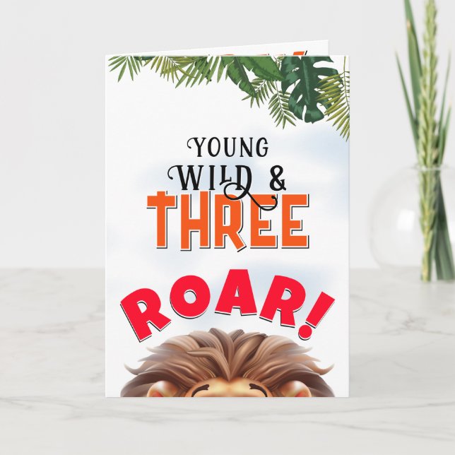 Tarjeta Safari Lion Wild & Three Kids Cumpleaños (Anverso)
