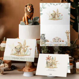 Tarjeta Safari Little King Lion Zebra Girafa Boy Shower