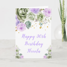 Tarjeta Sage Green and Purple Floral Birthday