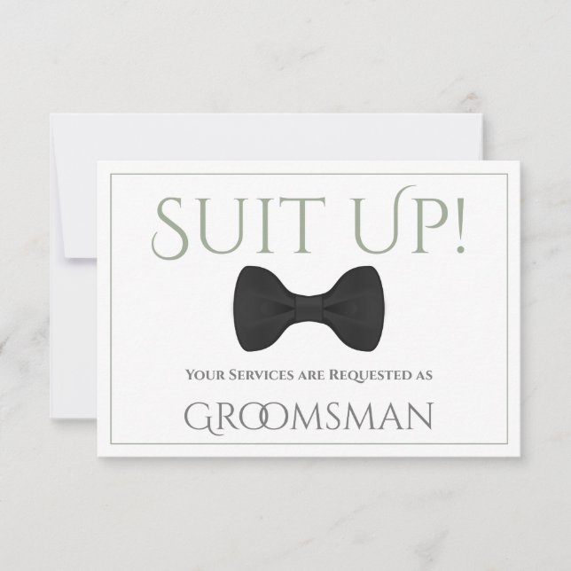 Tarjeta Sage Green Be My Groomsman Fun Bow Tie (Anverso)