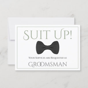 Tarjeta Sage Green Be My Groomsman Fun Bow Tie