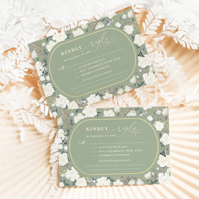 Tarjeta Sage Green Chinoiserie Flores de Marfil Wedding RS (Subido por el creador)