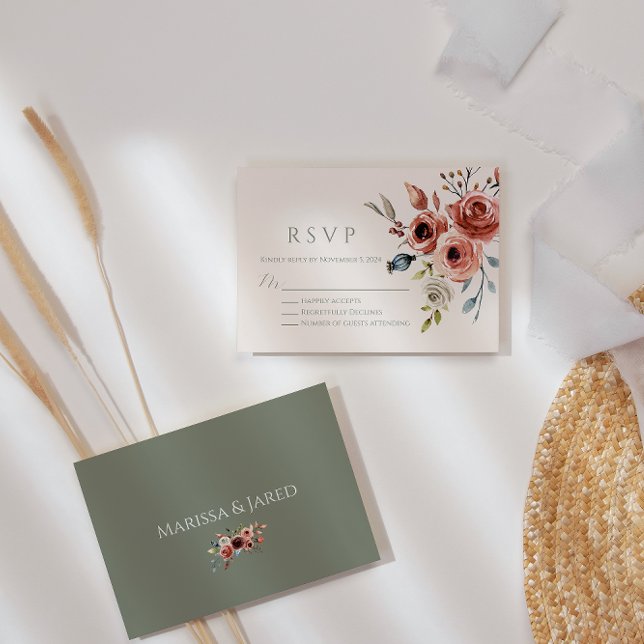 Tarjeta Sage Green Elegent Floral RSVP (Subido por el creador)