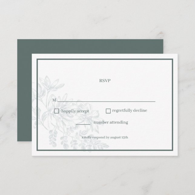 Tarjeta Sage Green Floral Simple Wedding RSVP (Anverso / Reverso)