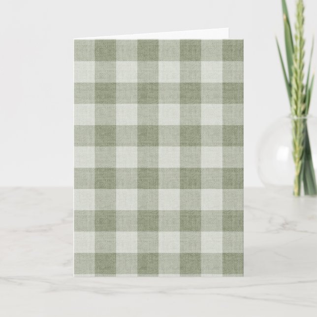 Tarjeta Sage Green Gingham Buffalo Check Linen Texture  (Anverso)