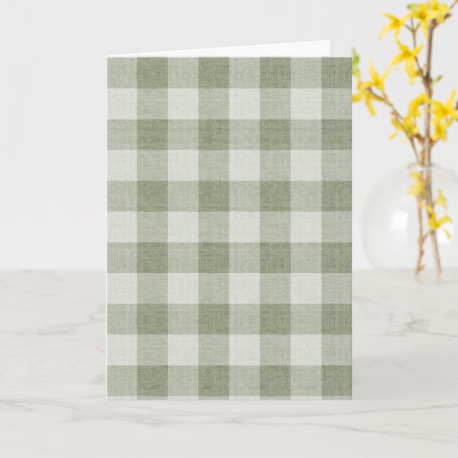 Tarjeta Sage Green Gingham Buffalo Check Linen Texture  (flor amarilla)