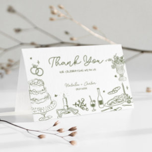 Tarjeta Sage Green Hand Drake Whimsical Boda Gracias