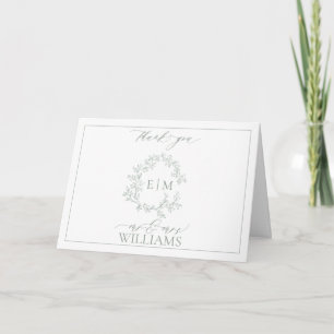 Tarjeta Sage Green Leafy Escudo Monograma Gracias
