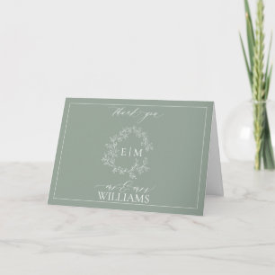 Tarjeta Sage Green Leafy Escudo Monograma Gracias Ca