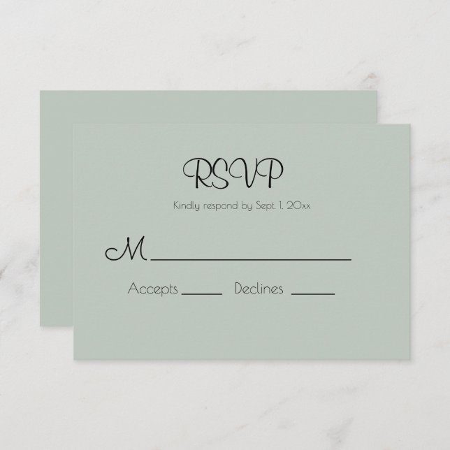 Tarjeta Sage Green Modern Wedn RSVP (Anverso / Reverso)
