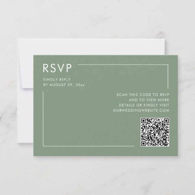 Tarjeta Sage Green Photo QR Código Boda RSVP Gabinete (Anverso)