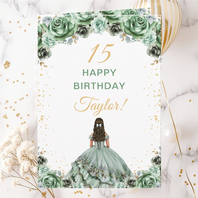 Tarjeta Sage Green Princess Floral Happy Birday (Subido por el creador)