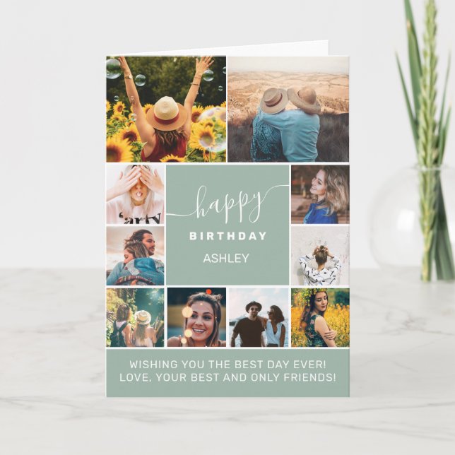 Tarjeta Sage verde de cumpleaños moderno cuadrícula de col (Anverso)