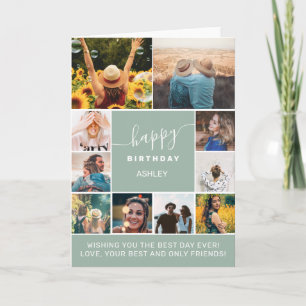 Tarjeta Sage verde moderno de cumpleaños 10 cuadrícula de 