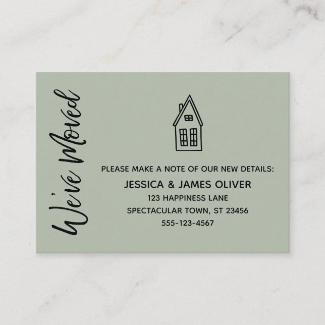 Tarjeta Sage "We've Moved" con dibujo de Little Ho (Anverso)