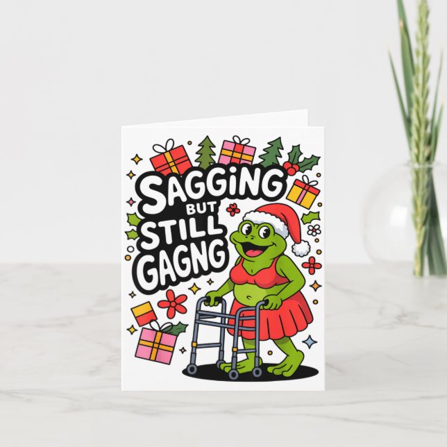 Tarjeta Sagging But Still Gagging Funny Christmas Frog Hol (Anverso)