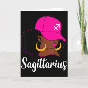 Tarjeta Sagitario Chica Negra Gorra Rosa Cumpleaños Zodiac