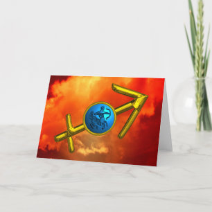 Tarjeta SAGITARIO Turquesa Azul,Oro Cumpleaños Zodiaco