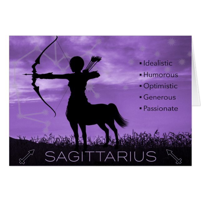Tarjeta Sagittarius Archer Zodiac con rasgos (Anverso (Horizontal))