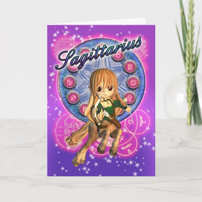 Tarjeta Sagittarius Zodiac con Centaur Cuto Femeni (Anverso)