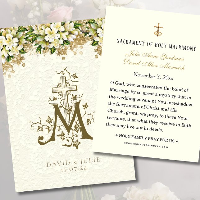 Tarjeta sagrada Boda de oro floral blanca católica (Subido por el creador)