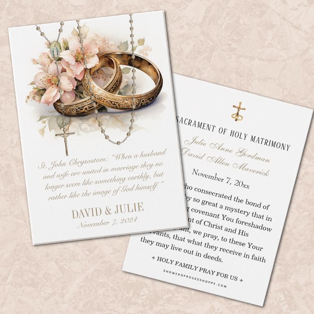 Tarjeta Sagrada de Anillos Florales Católicos de B (EASY TO PERSONALIZE CATHOLIC WEDDING PRAYER CARDS)